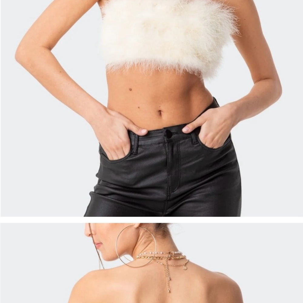 Edikted White Faux Fur Crop Top
